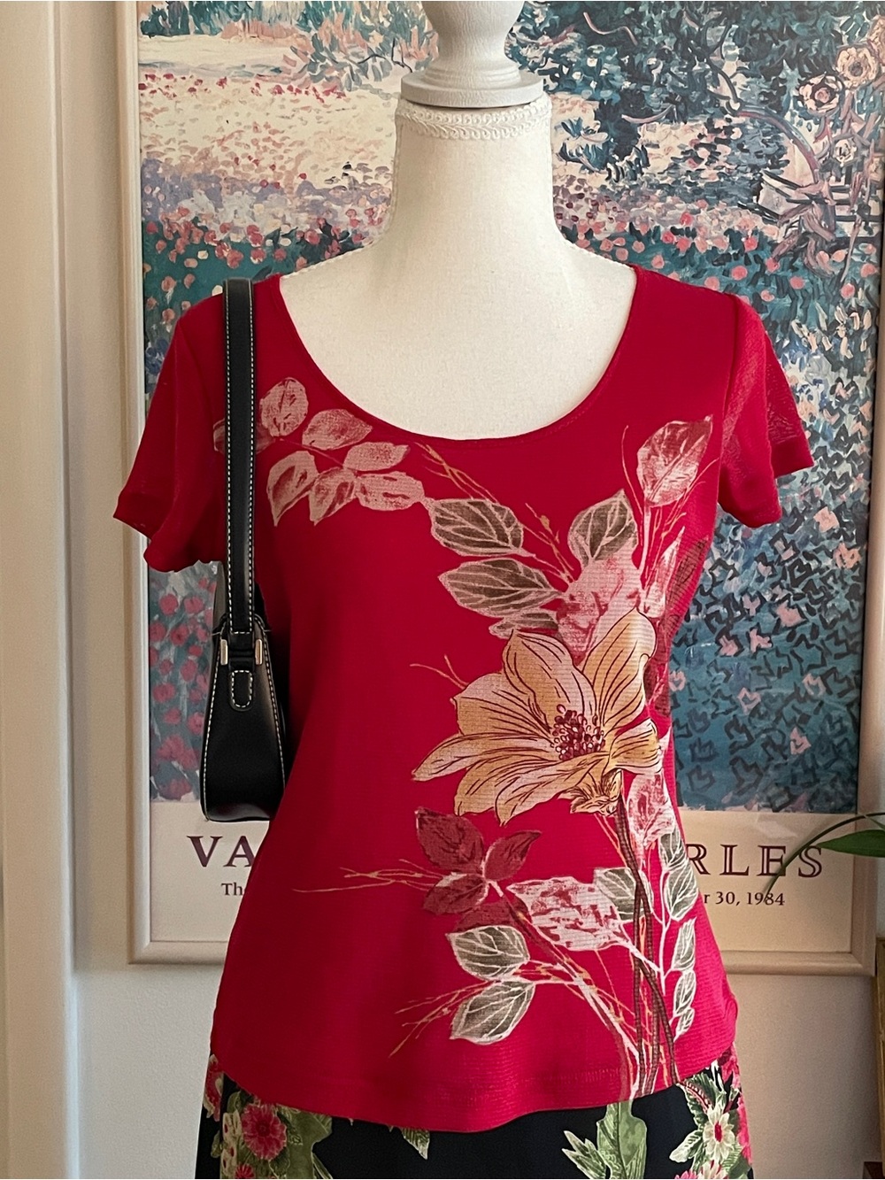 Emma James Red Floral Print Cottagecore Boho Scoop Neck Top Womens Small Y2K
